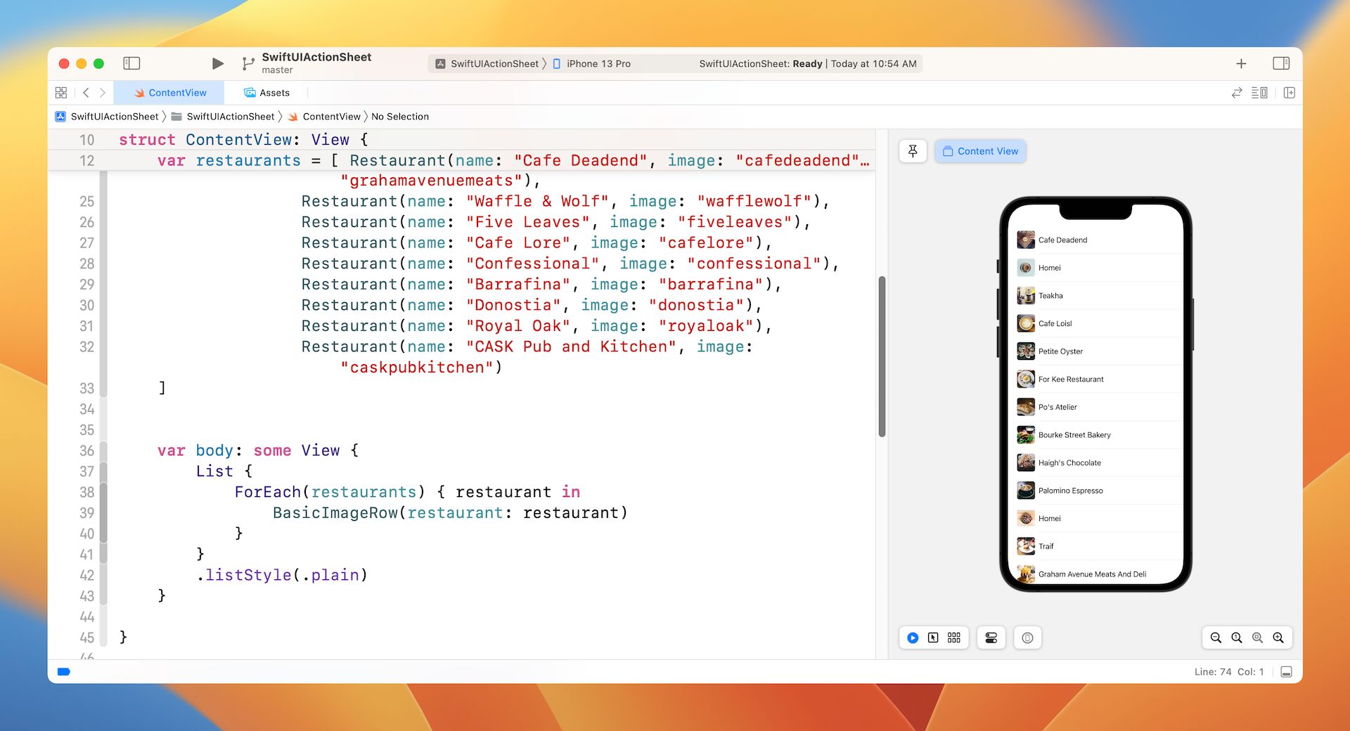 Figure 2. The starter project should display a simple list view