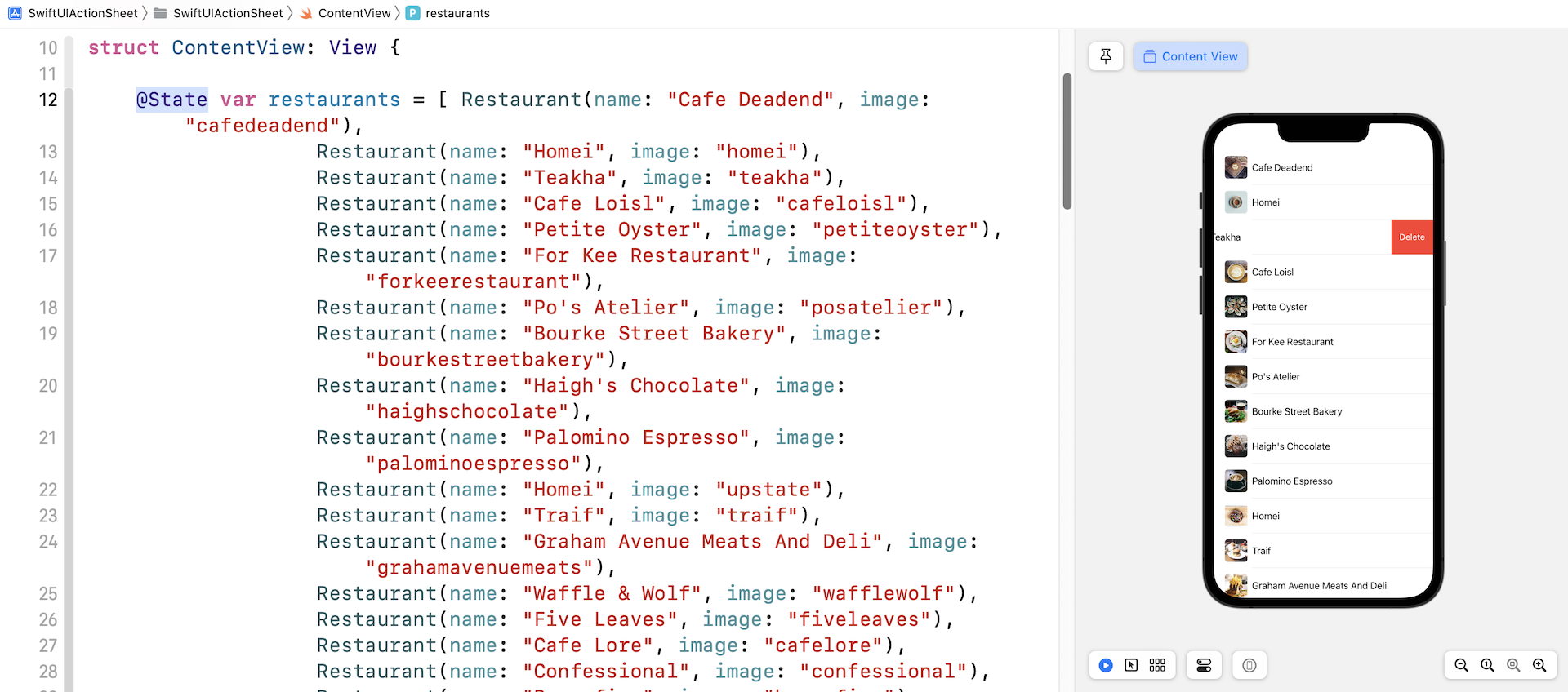 Figure 3. Deleting an item from the list