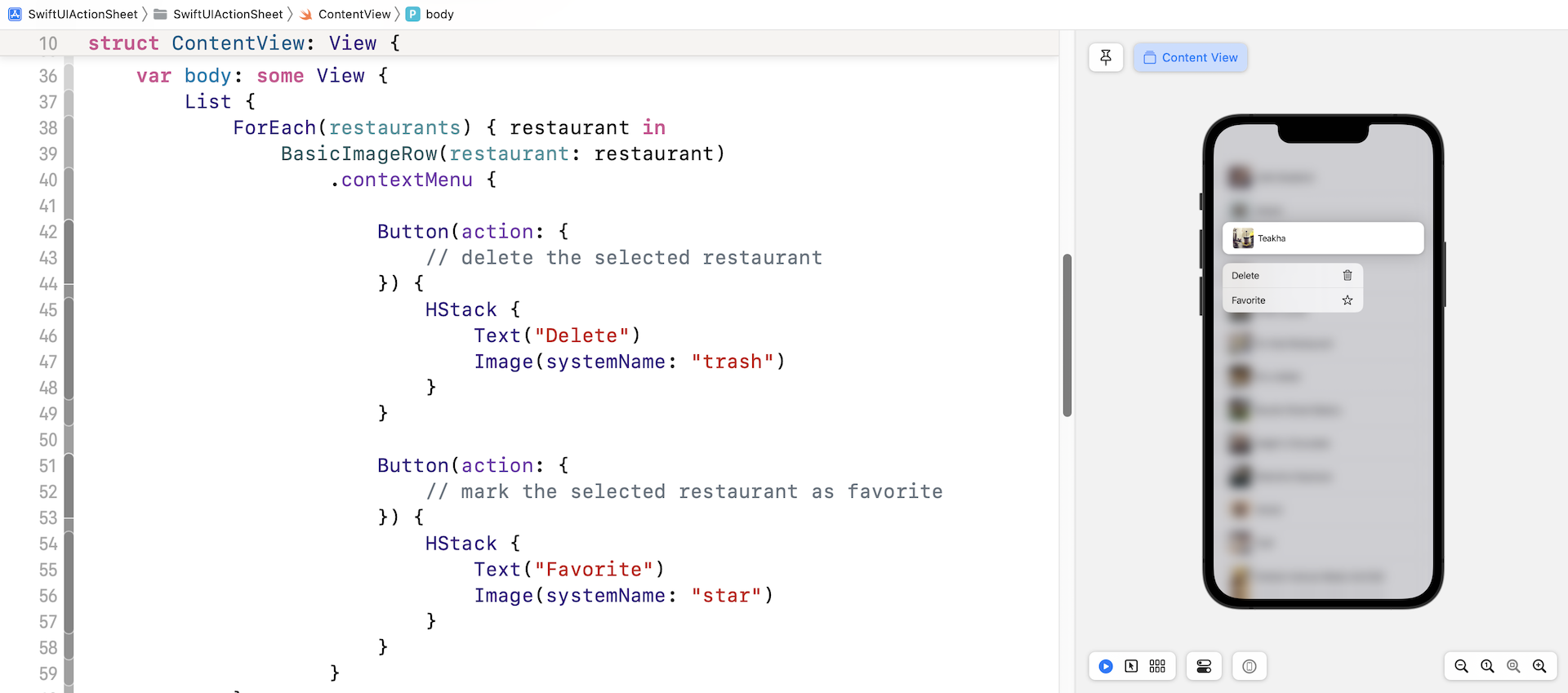 Figure 4. Deleting an item from the list