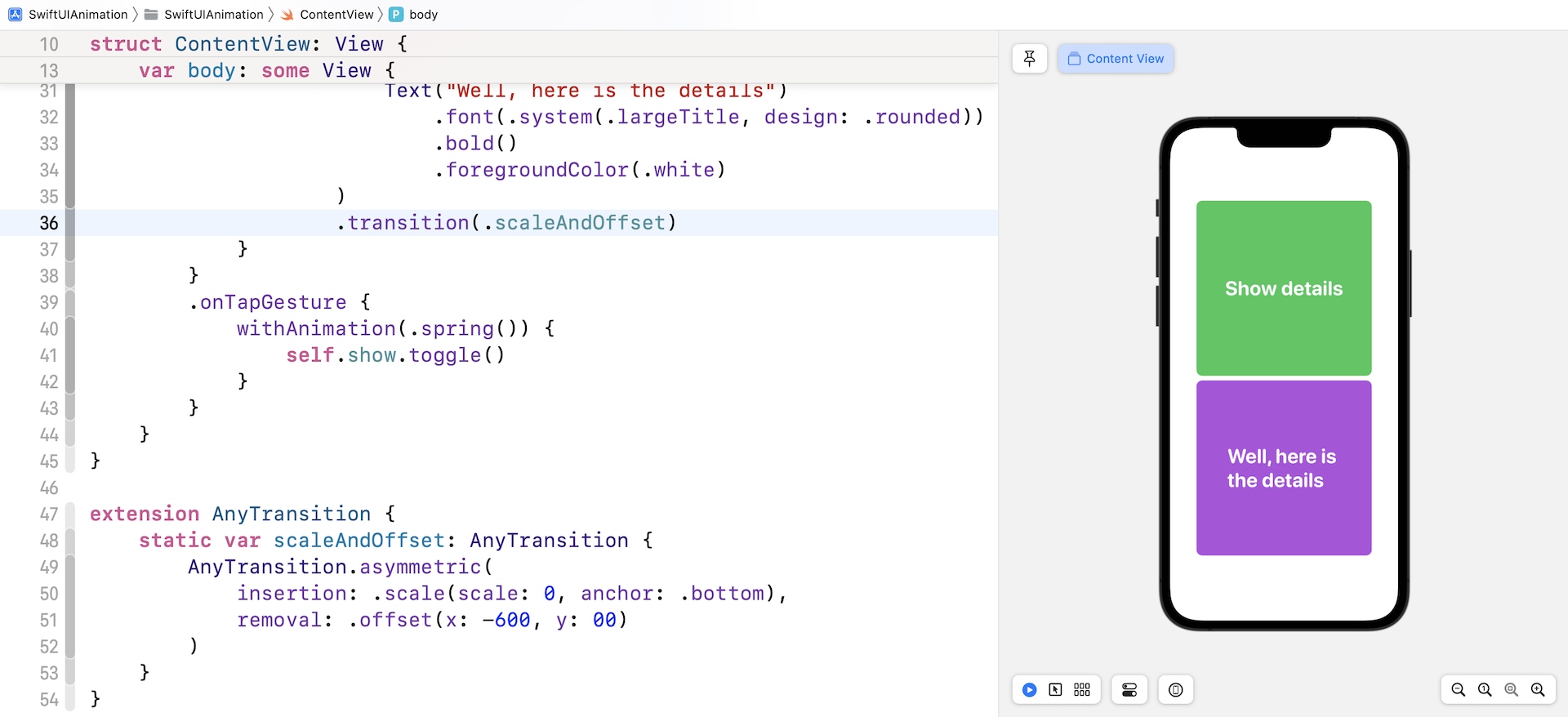 Figure 15. Assymetric transition demo