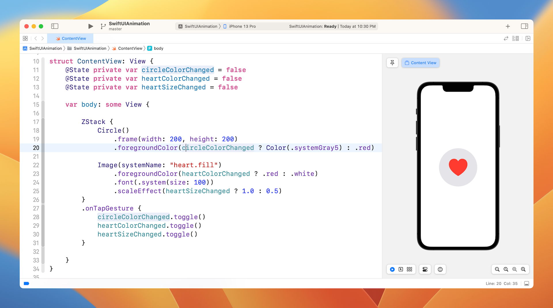 Figure 2. Implementing the circle and heart views