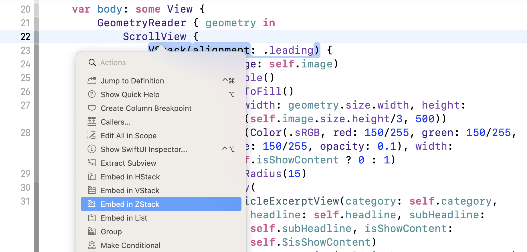Figure 11. Embed the scroll view in a ZStack