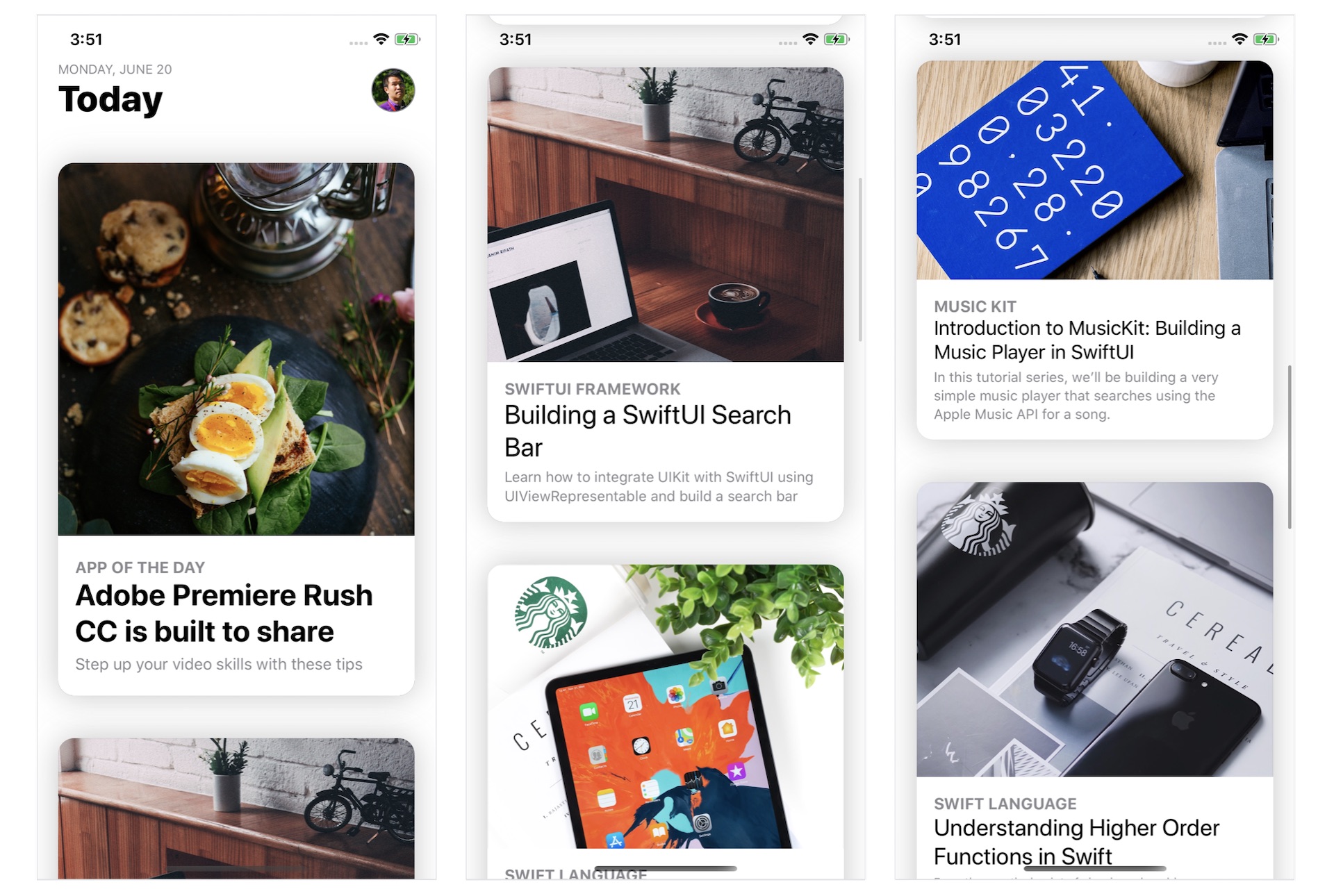 Figure 4. The sample card views