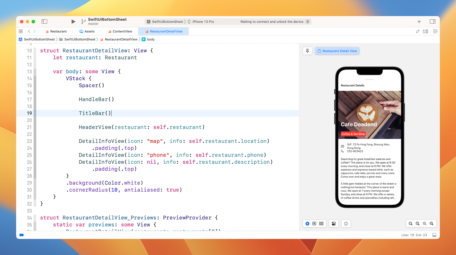 Figure 6. The restaurant detail view