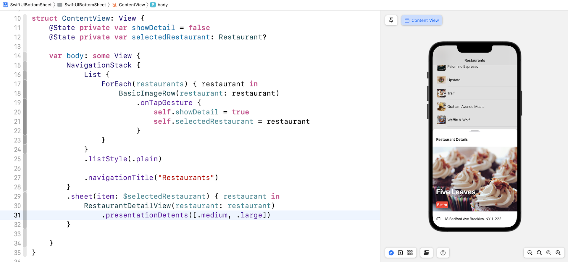Figure 7. Bringing up the detail view