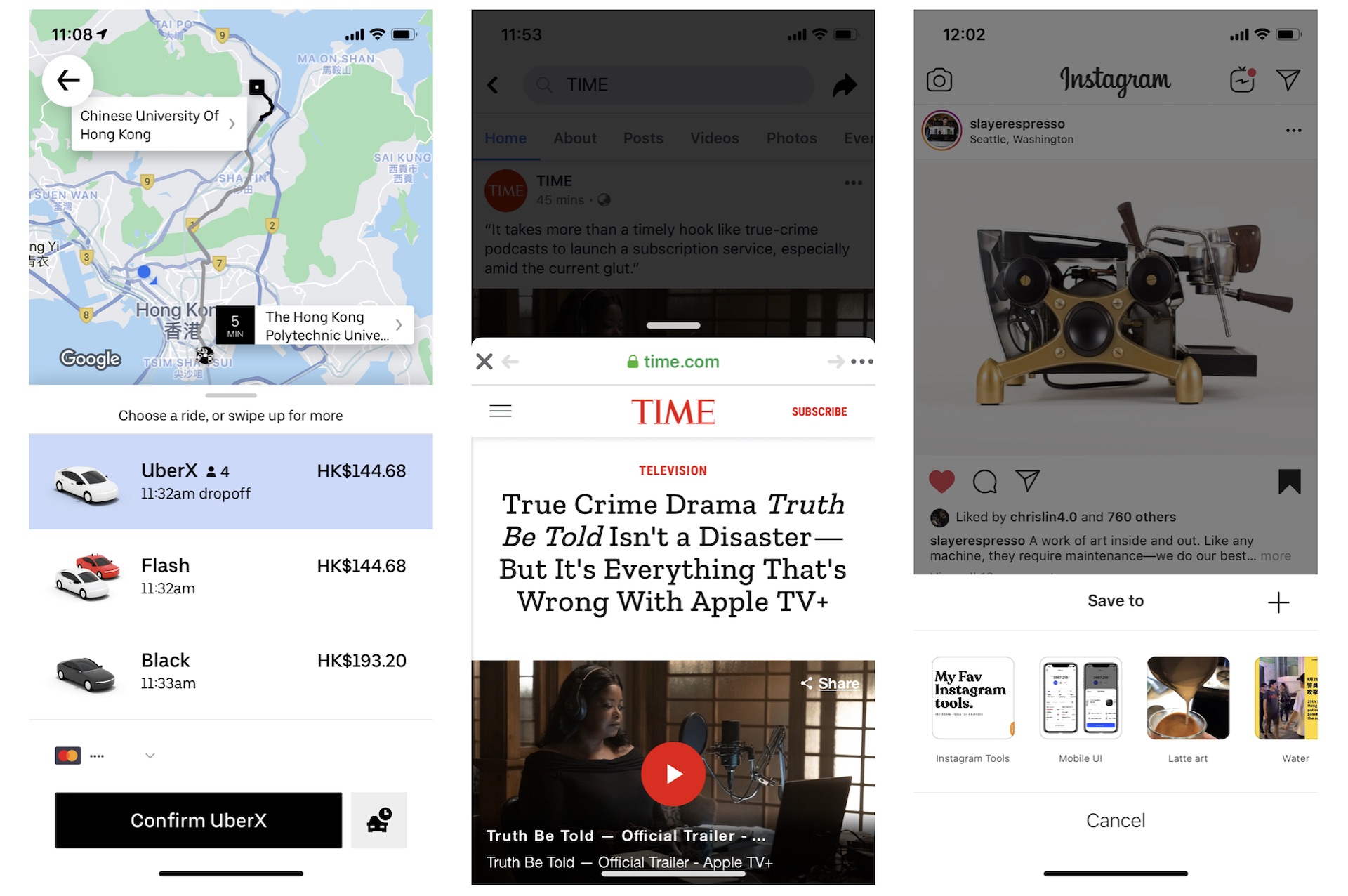 Figure 1. Uber, Facebook and Instagram all use bottom sheets in their apps