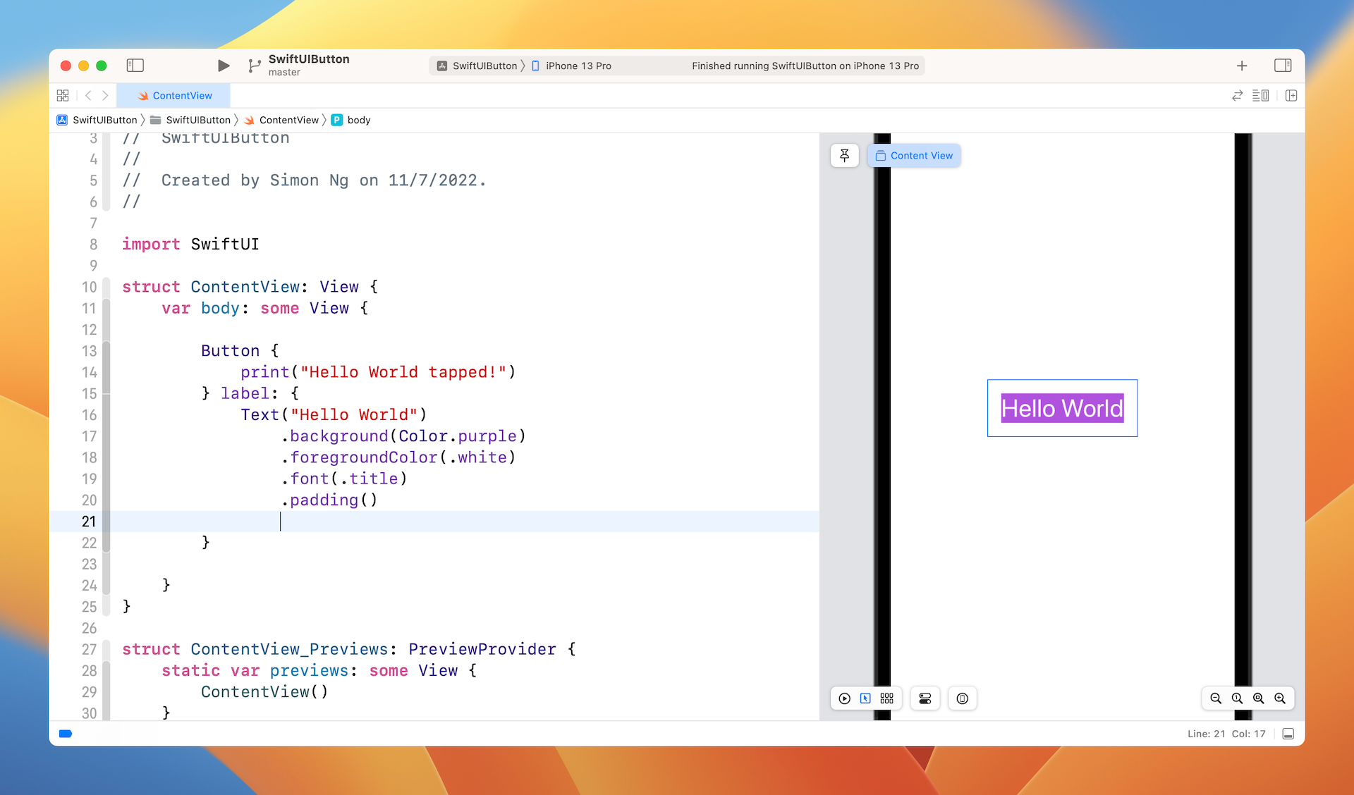Figure 7. Placing the padding modifier after the background modifier
