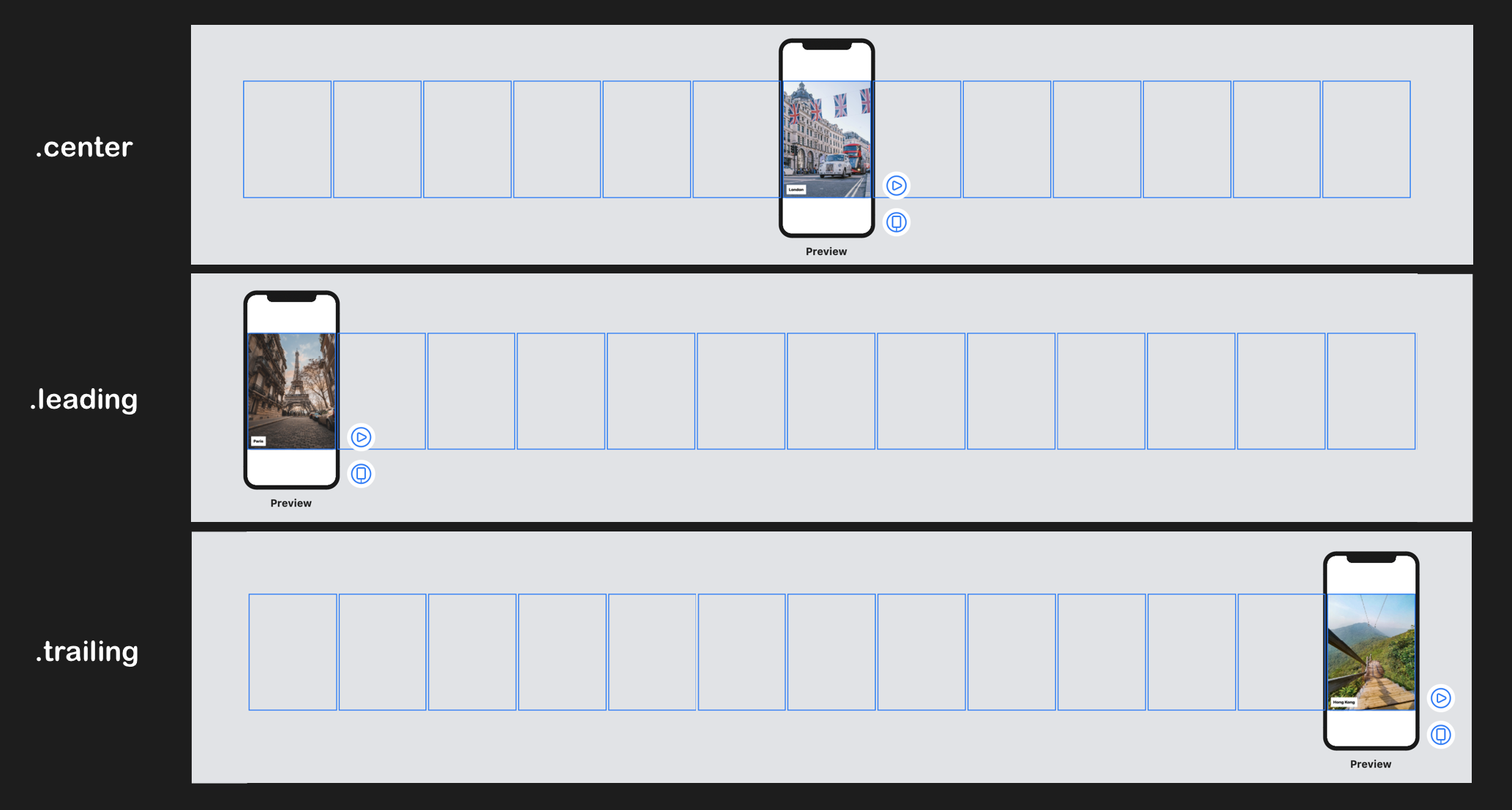 Figure 10. The horizontal stack view with different alignment settings