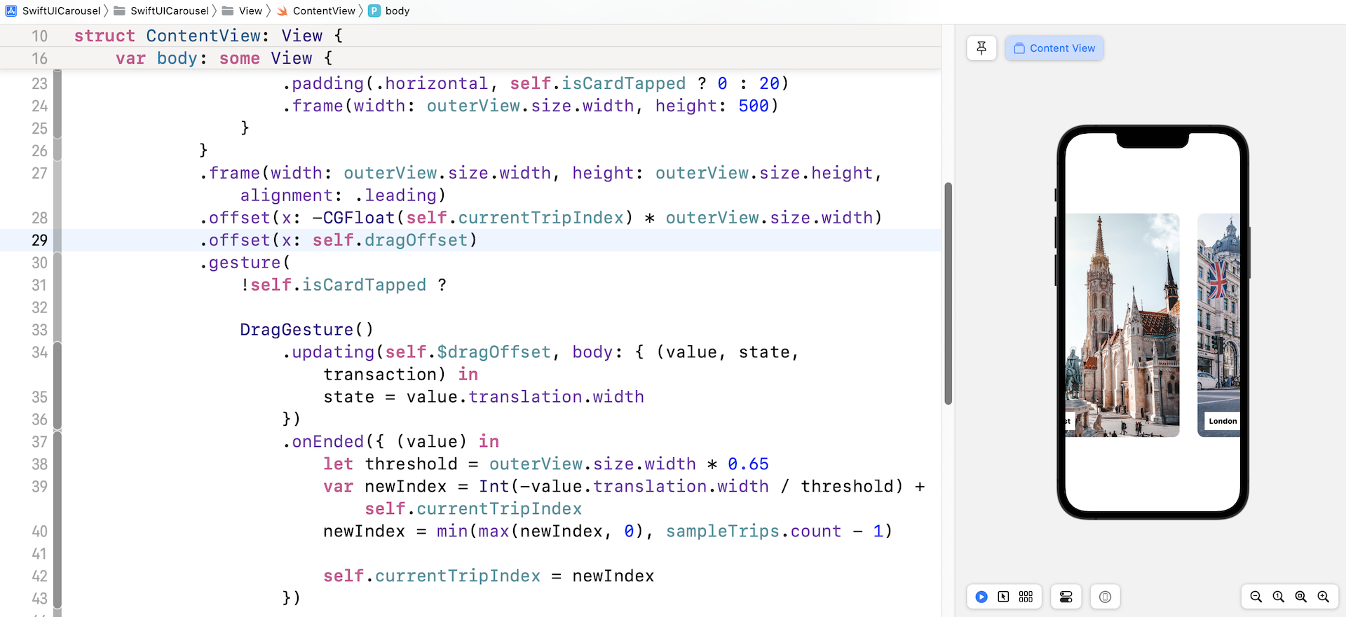 Figure 14. Dragging the horizontal stack view