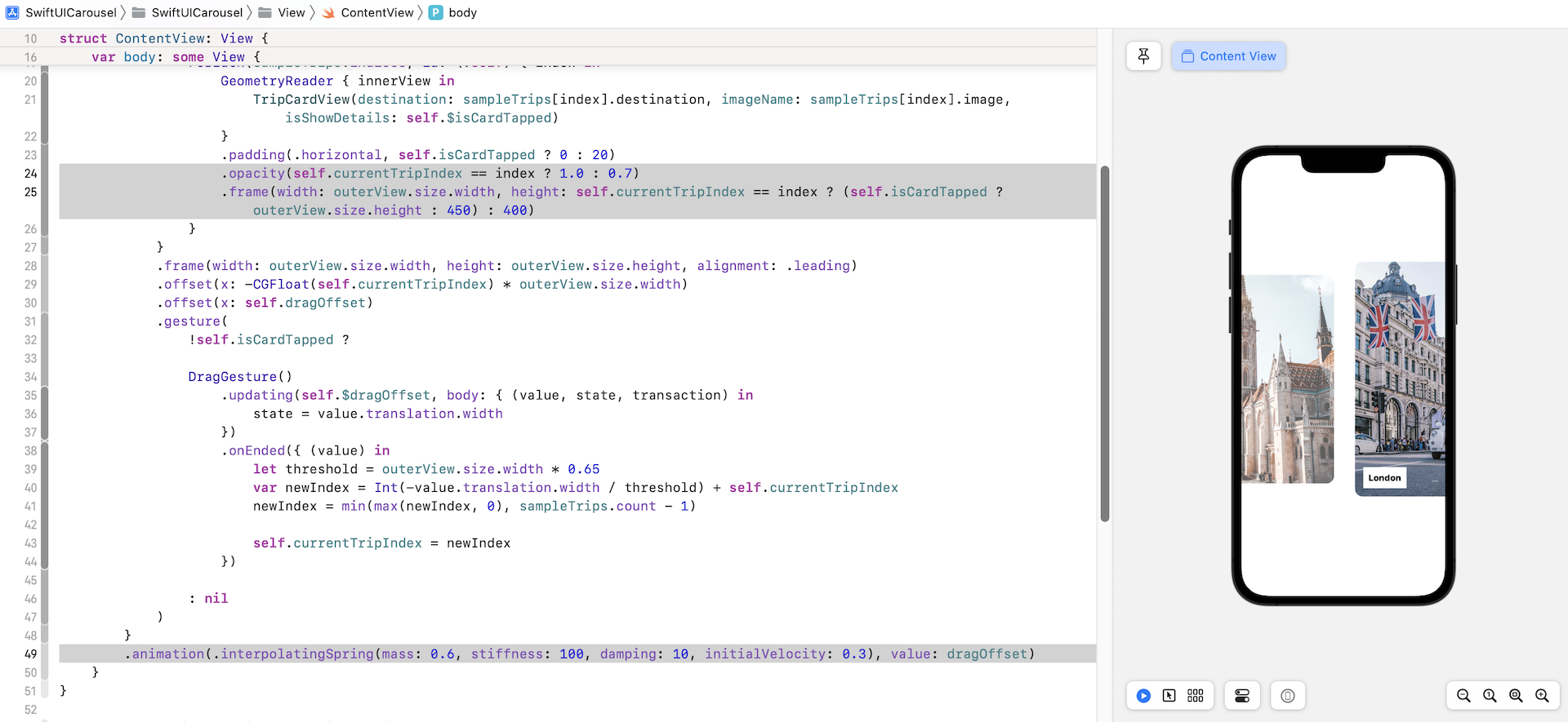 Figure 15. Adding the card transition animation