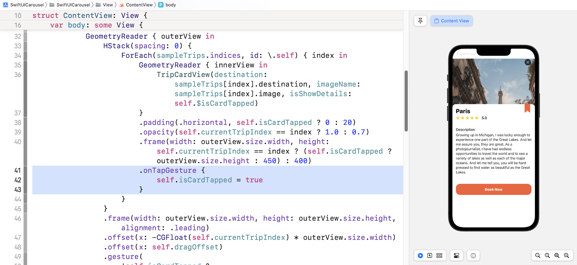 Figure 21. The code snippet for bringing up the detail view