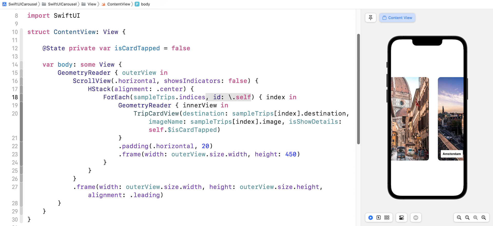 Figure 4. Testing the horizontal scroll view