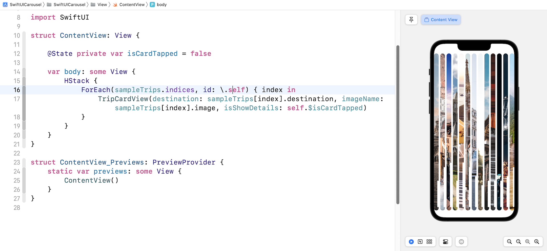 Figure 6. Squeezing all card views to fit the screen