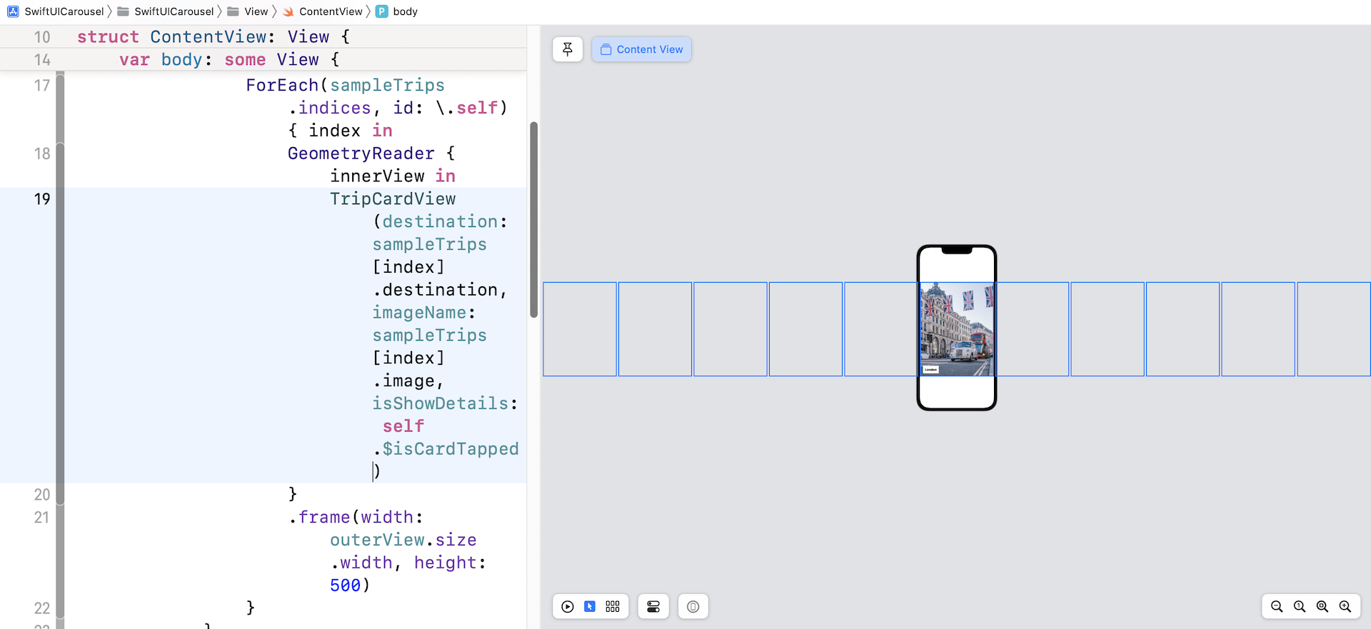 Figure 8. The horizontal stack view has 13 card views