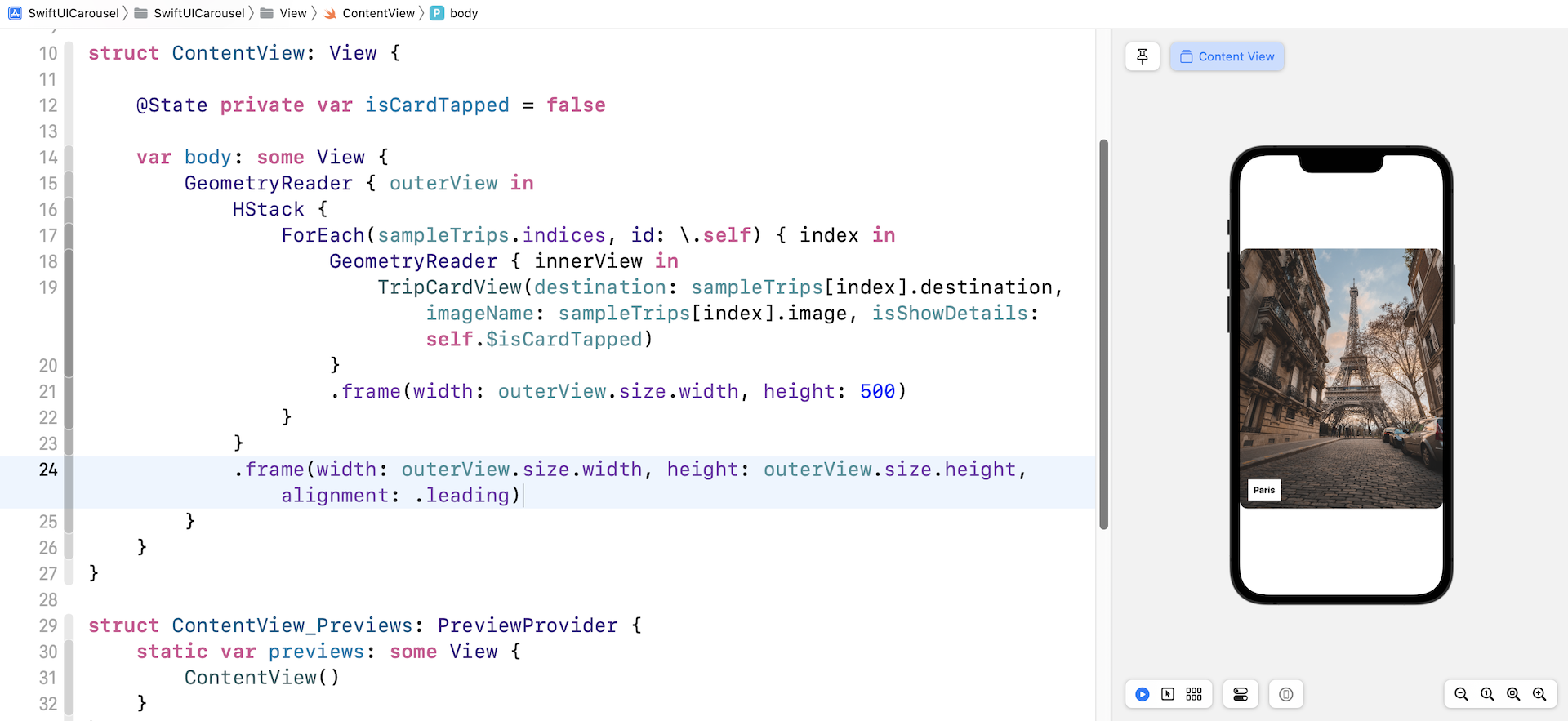 Figure 9. The horizontal stack view shows the first card view