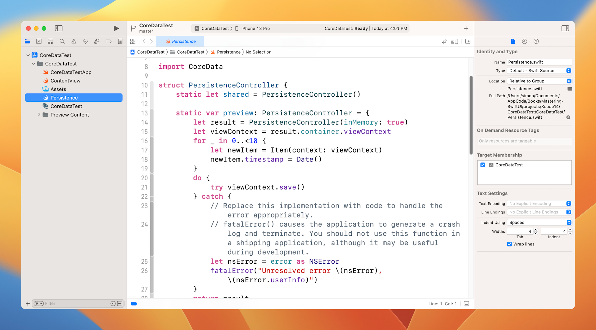 Figure 3. The additional code for Core Data