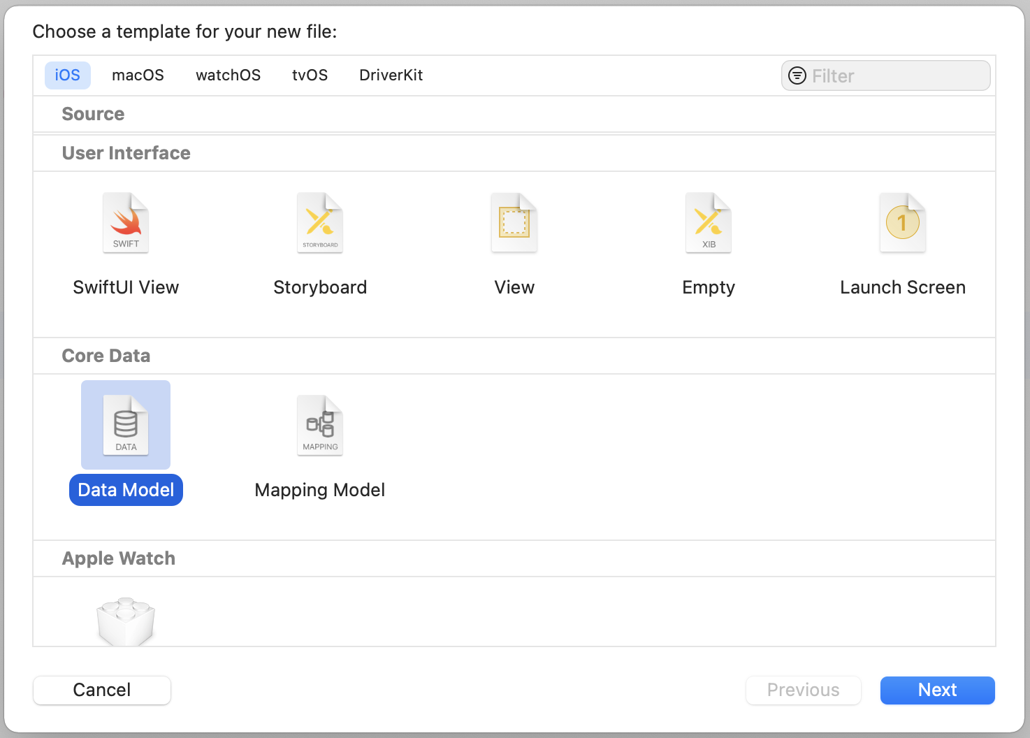 Figure 7. Choosing the Data Model template