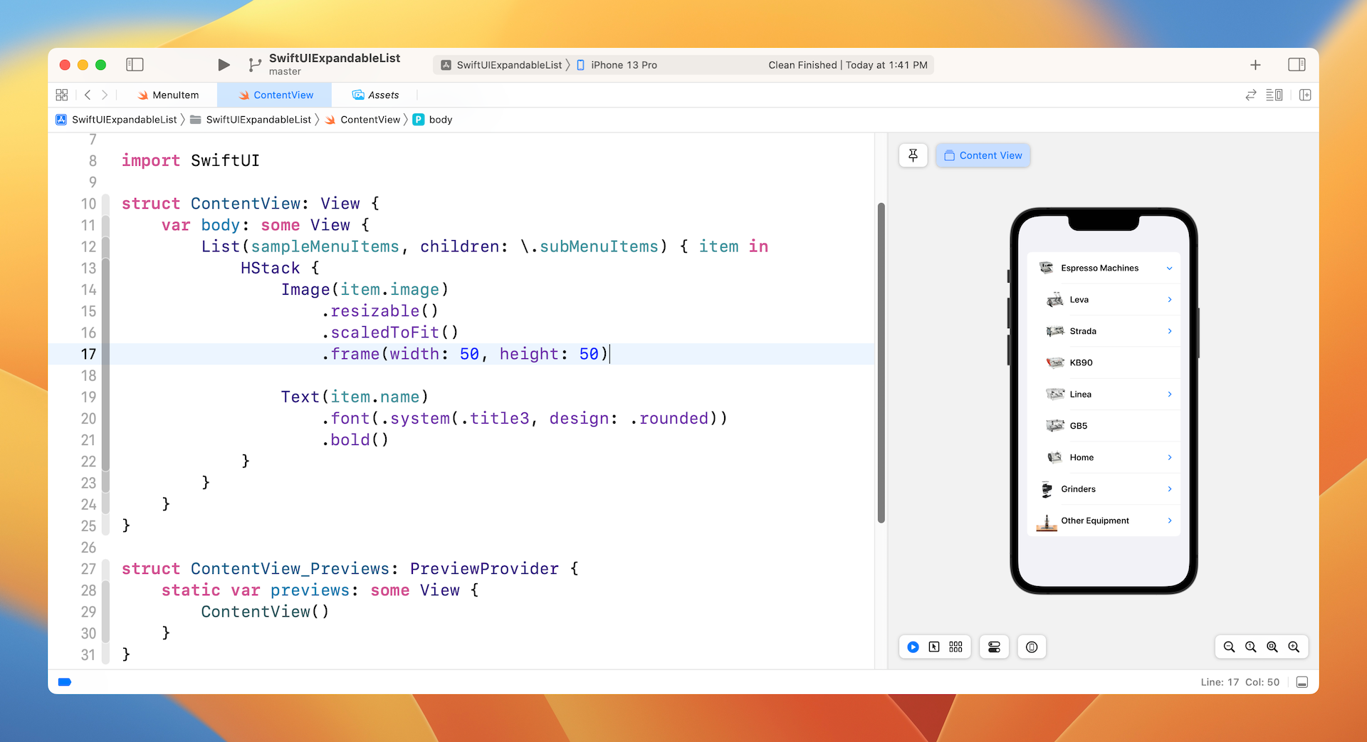 Figure 2. The expandable list view