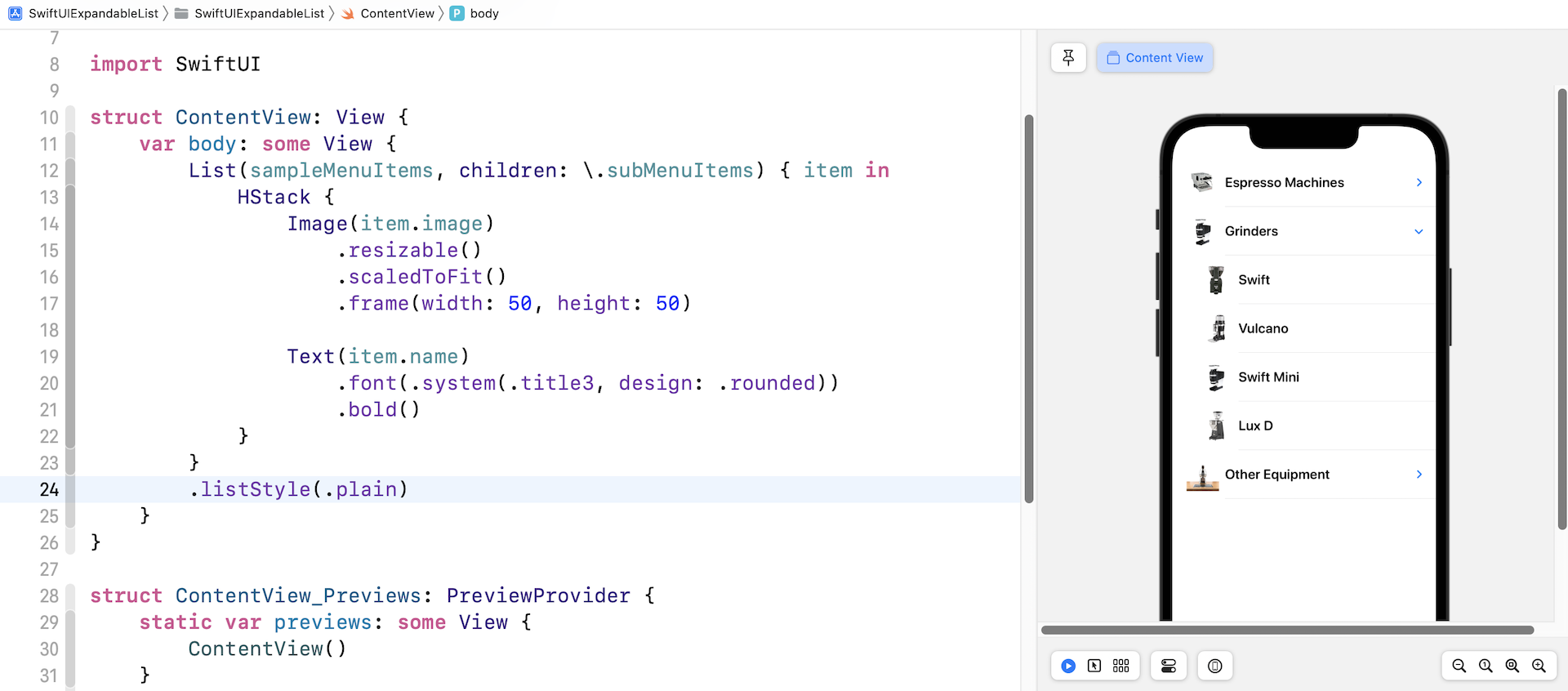 Figure 3. Using inset grouped list style