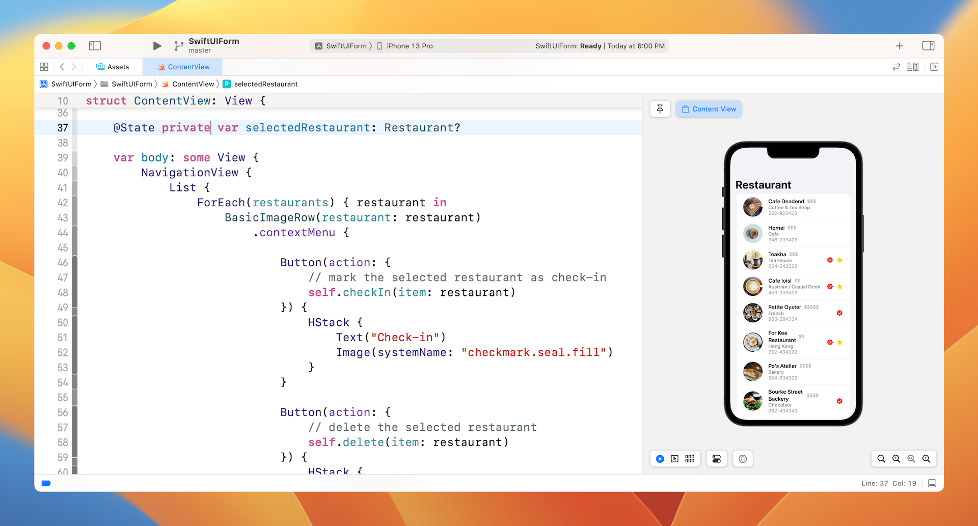 Figure 2. The restaurant list view