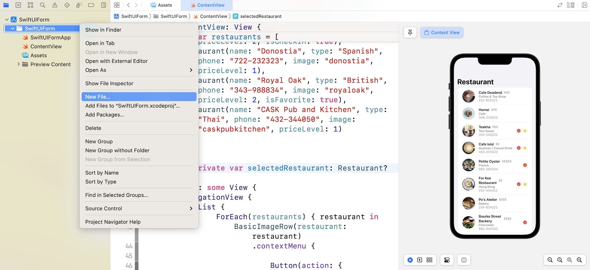 Figure 3. Creating a new SwiftUI file