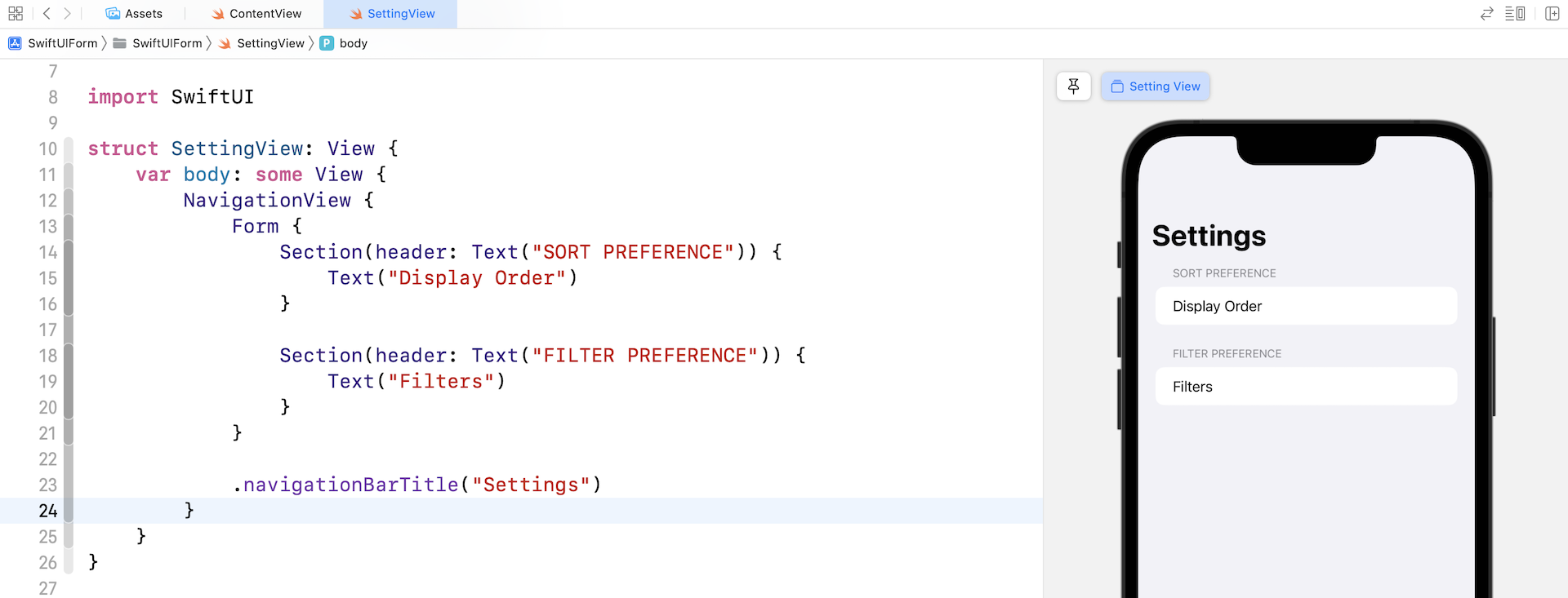 Figure 4. Create a simple form with two sections