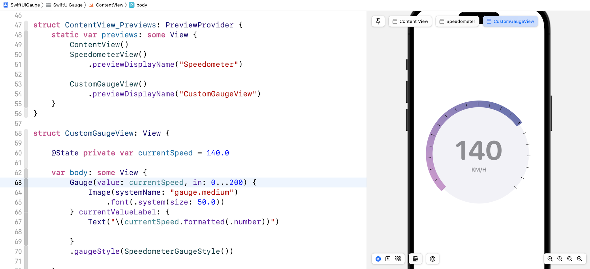 Figure 10. A custom gauge view