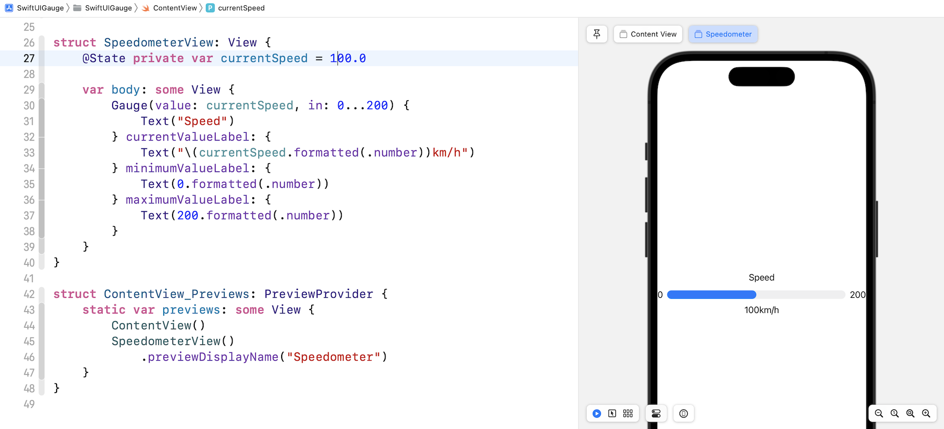 Figure 2. A basic gauge with custom range