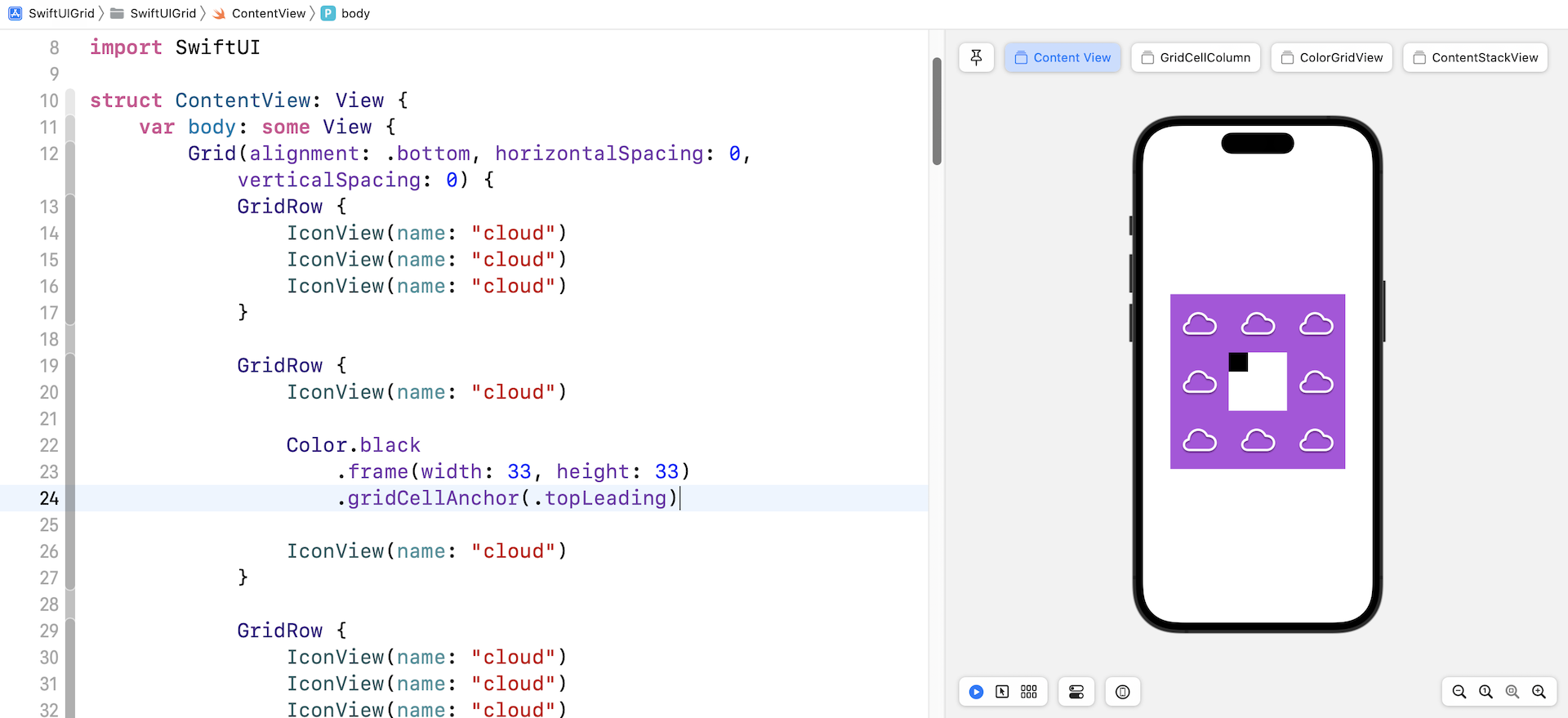 Figure 10. Changing the cell alignment