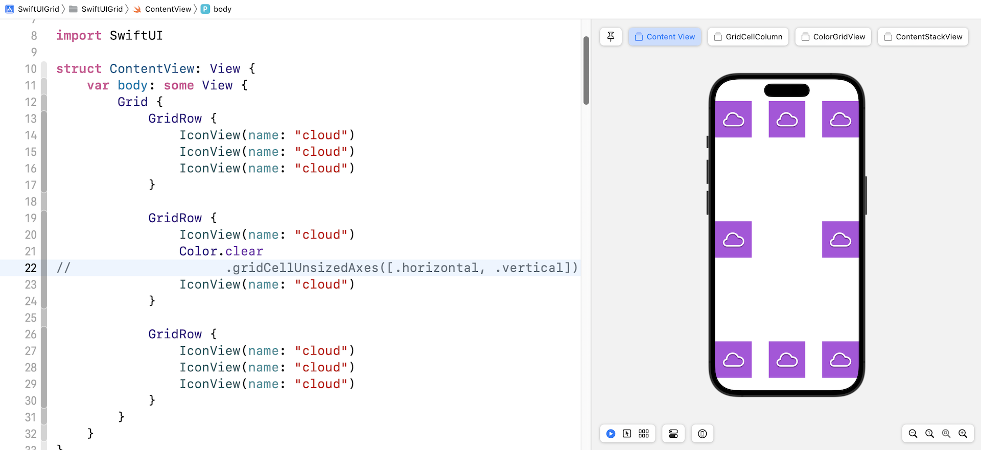 Figure 7. Omitting the gridCellUnsizedAxes modifier