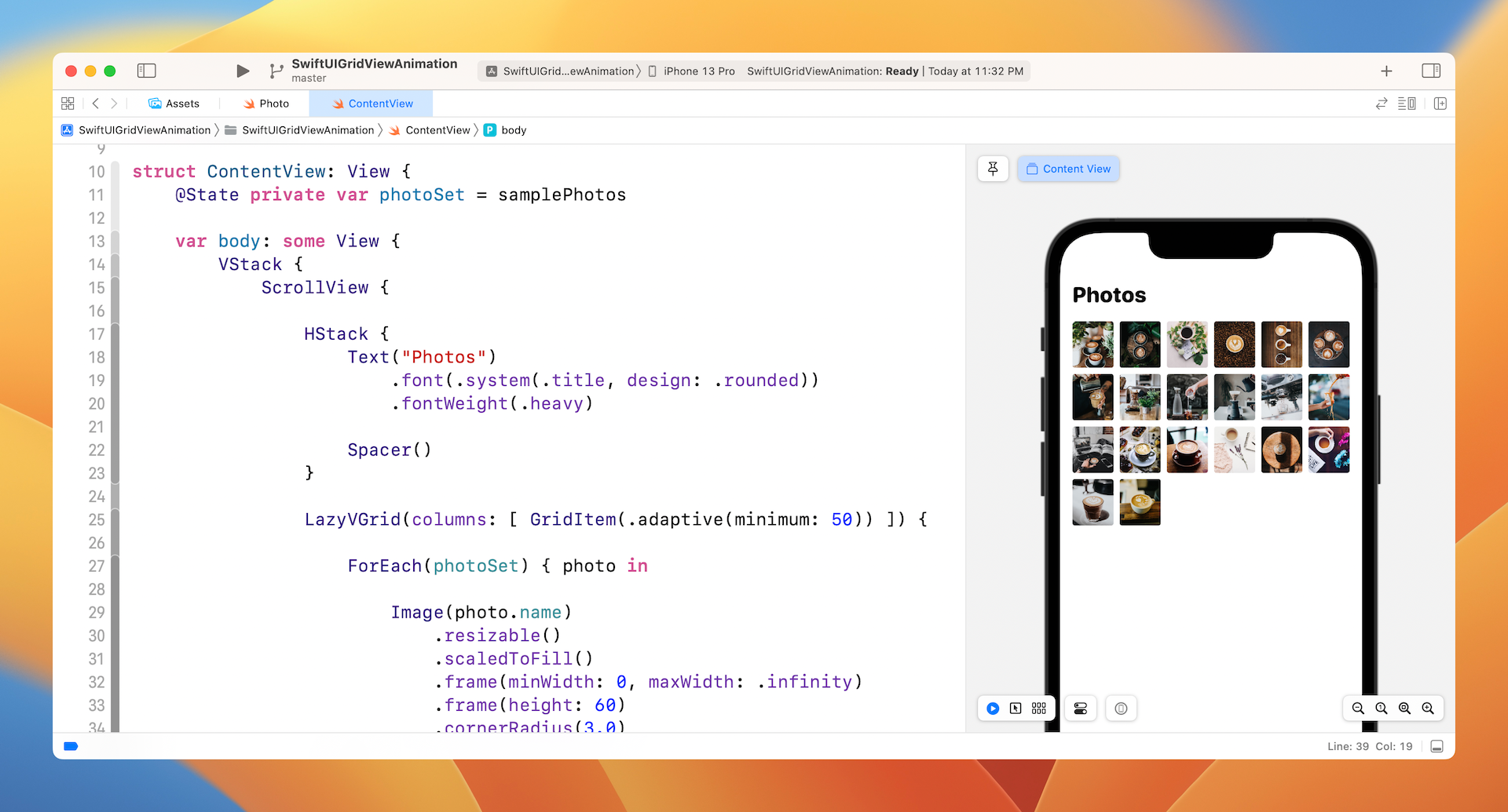 Figure 2. Presenting the photo set in a grid