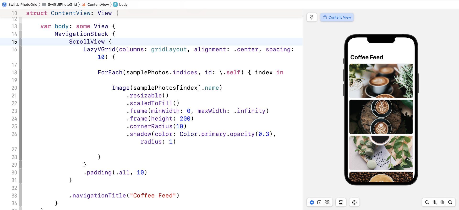 Figure 11. Creating a list view with LazyVGrid