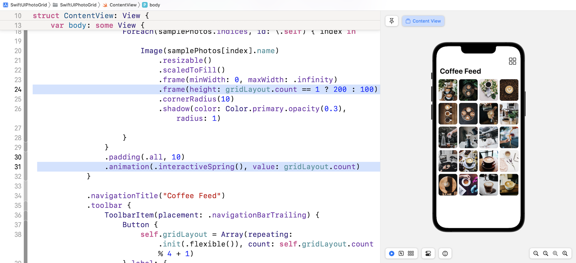 Figure 13. SwiftUI automatically animates the transition