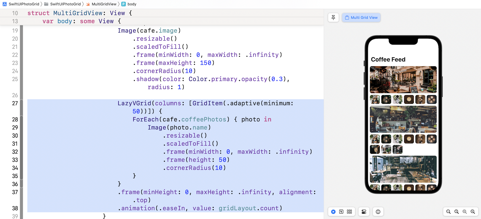 Figure 16. Adding another grid for the coffee photos