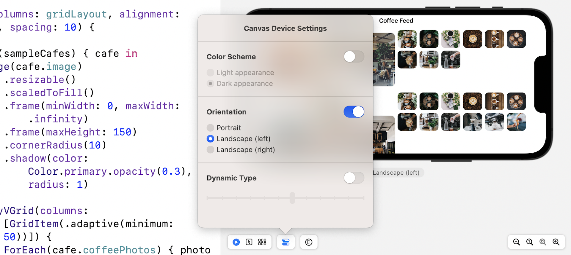 Figure 18. Switch to the landscape orientation in Xcode preview