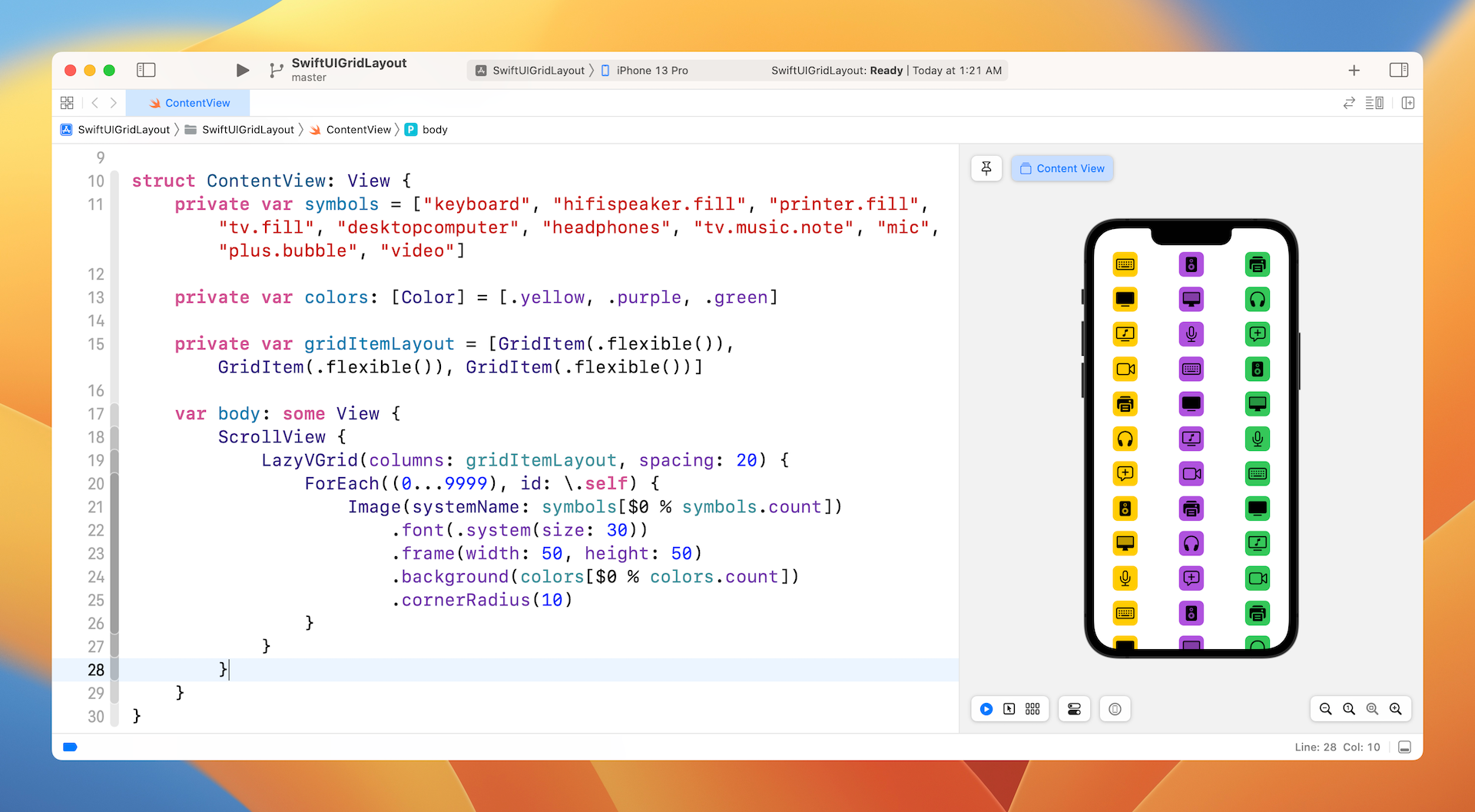 Figure 3. Displaying a 3-column grid
