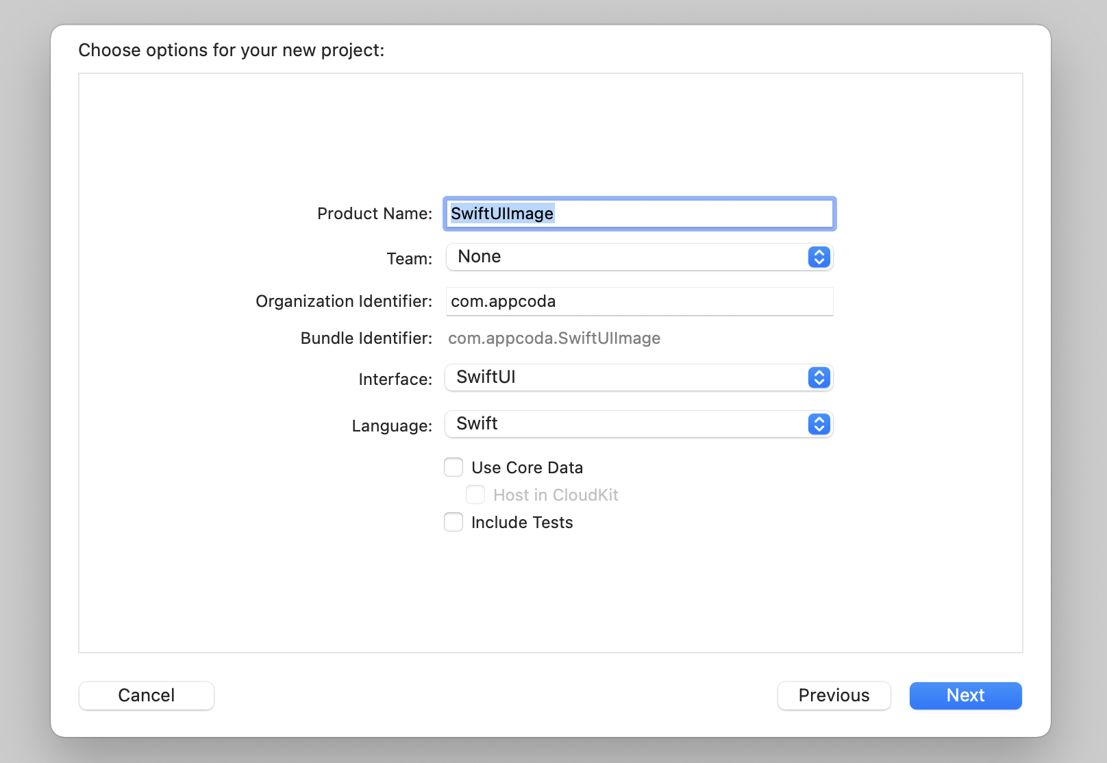 Figure 1. Creating a new project