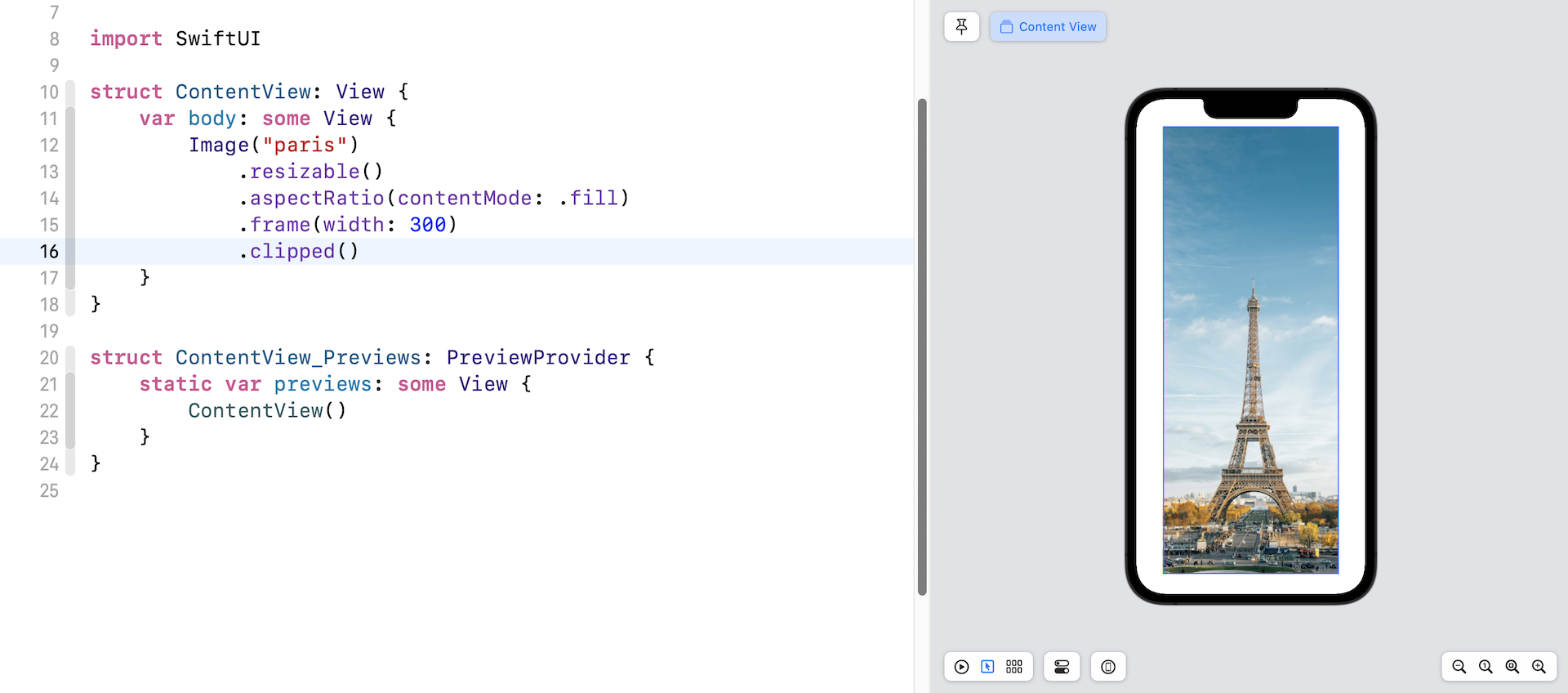 Figure 12. Use .clipped to clip the view