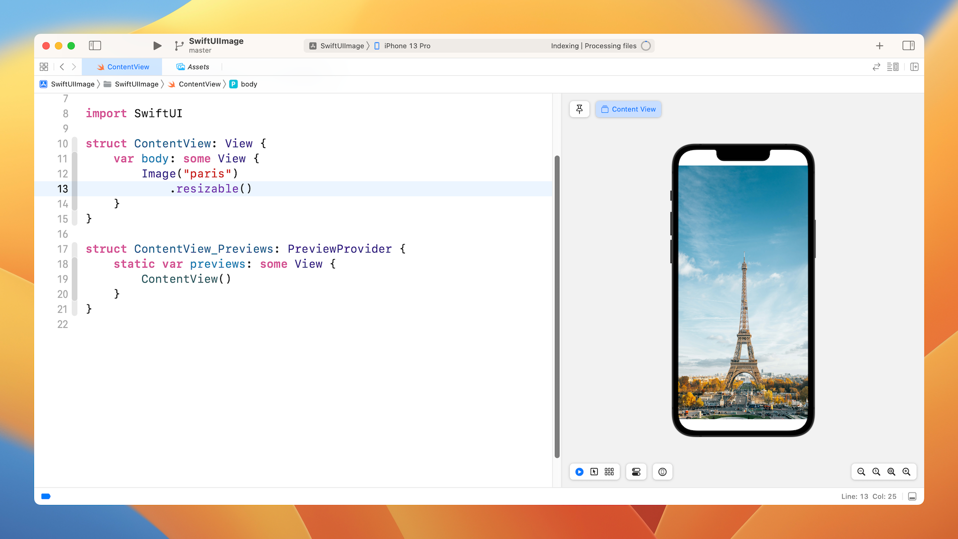 Figure 7. Resizing the image with the resizable modifier