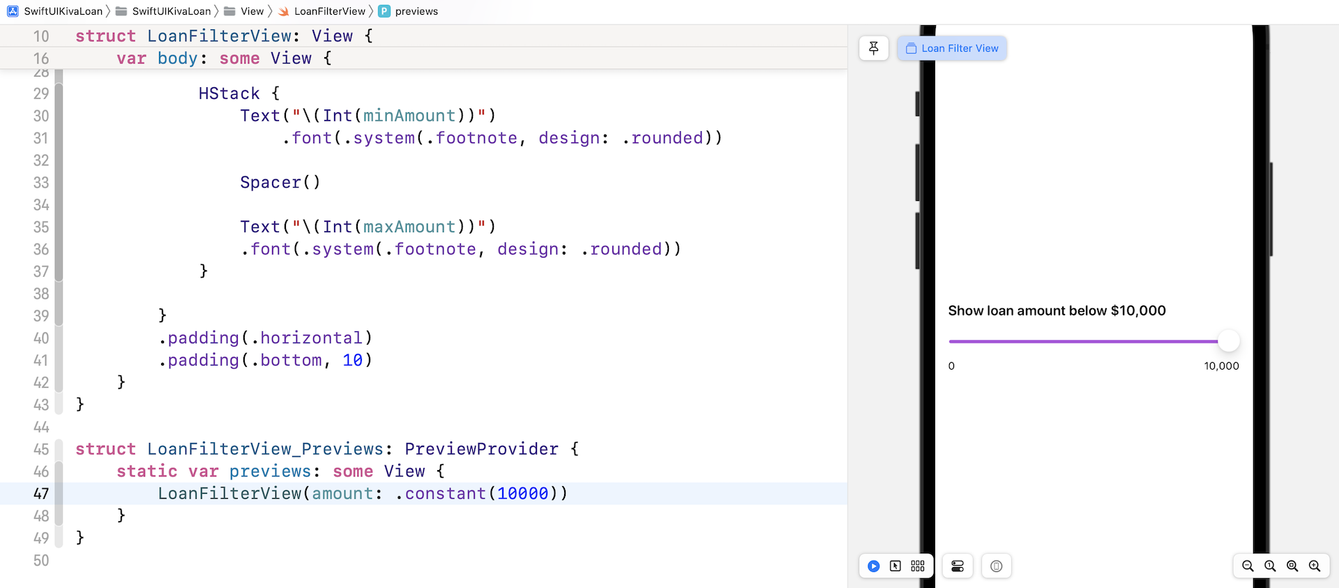 Figure 10. The filter view for setting the display criteria