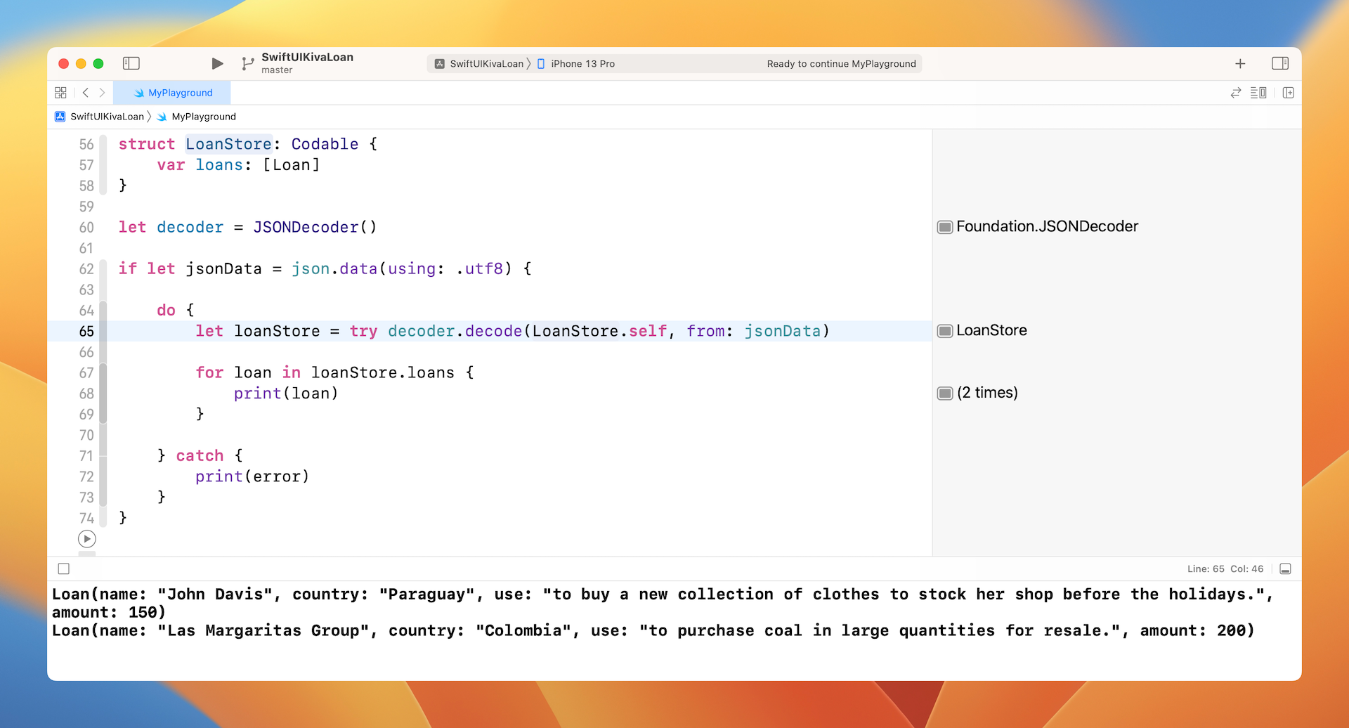 Figure 5. Print out the loans array