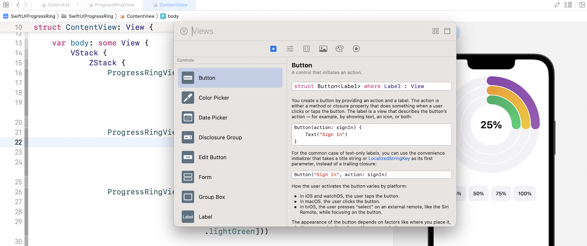 Figure 4. Displaying the progress label by applying the custom modifier