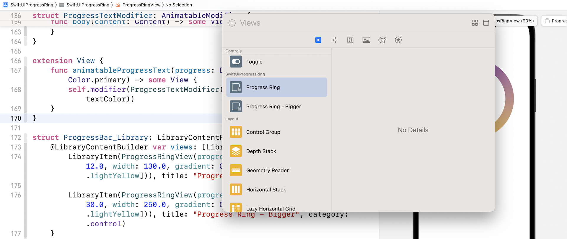 Figure 5. The progress ring view is added to the View library