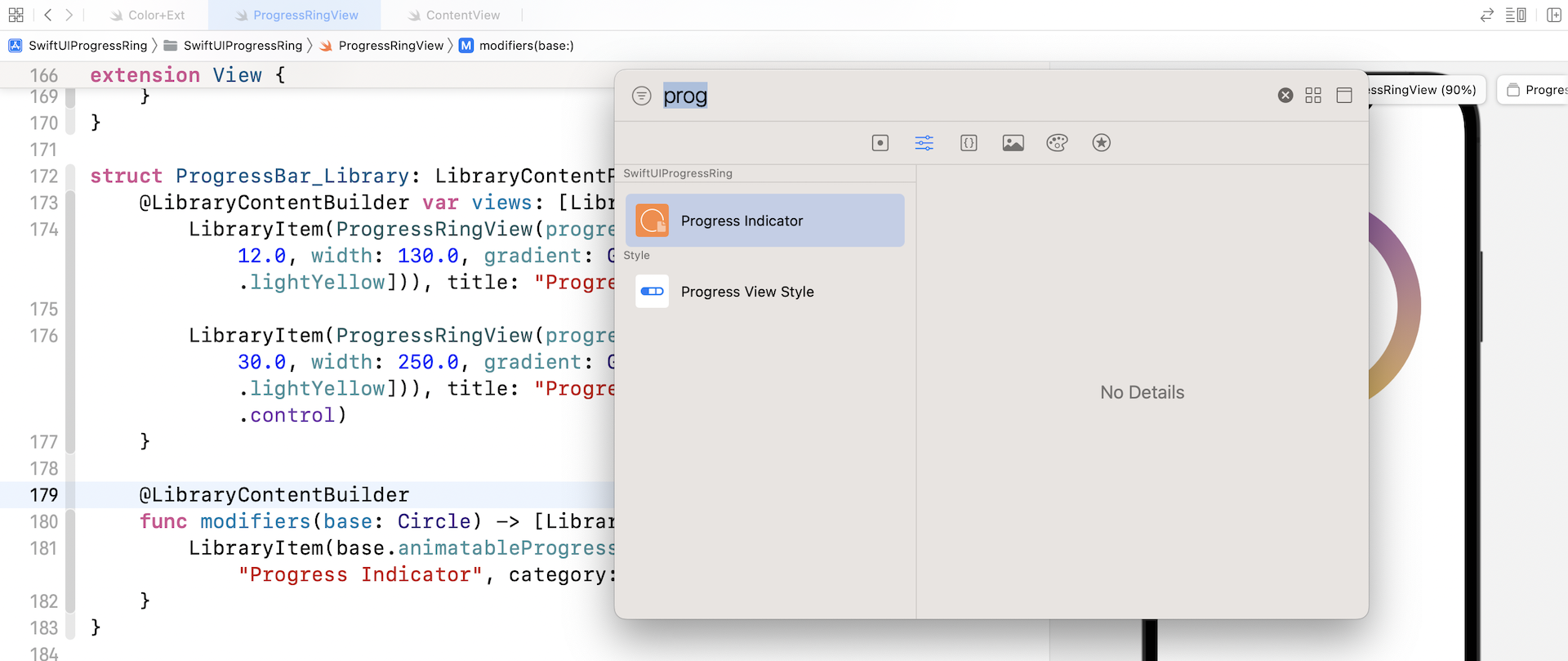 Figure 6. The progress indicator is added to the Modifier library