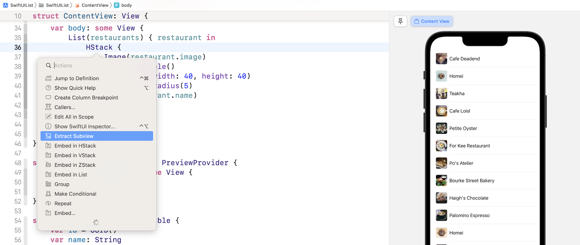 Figure 10. Extracting subview