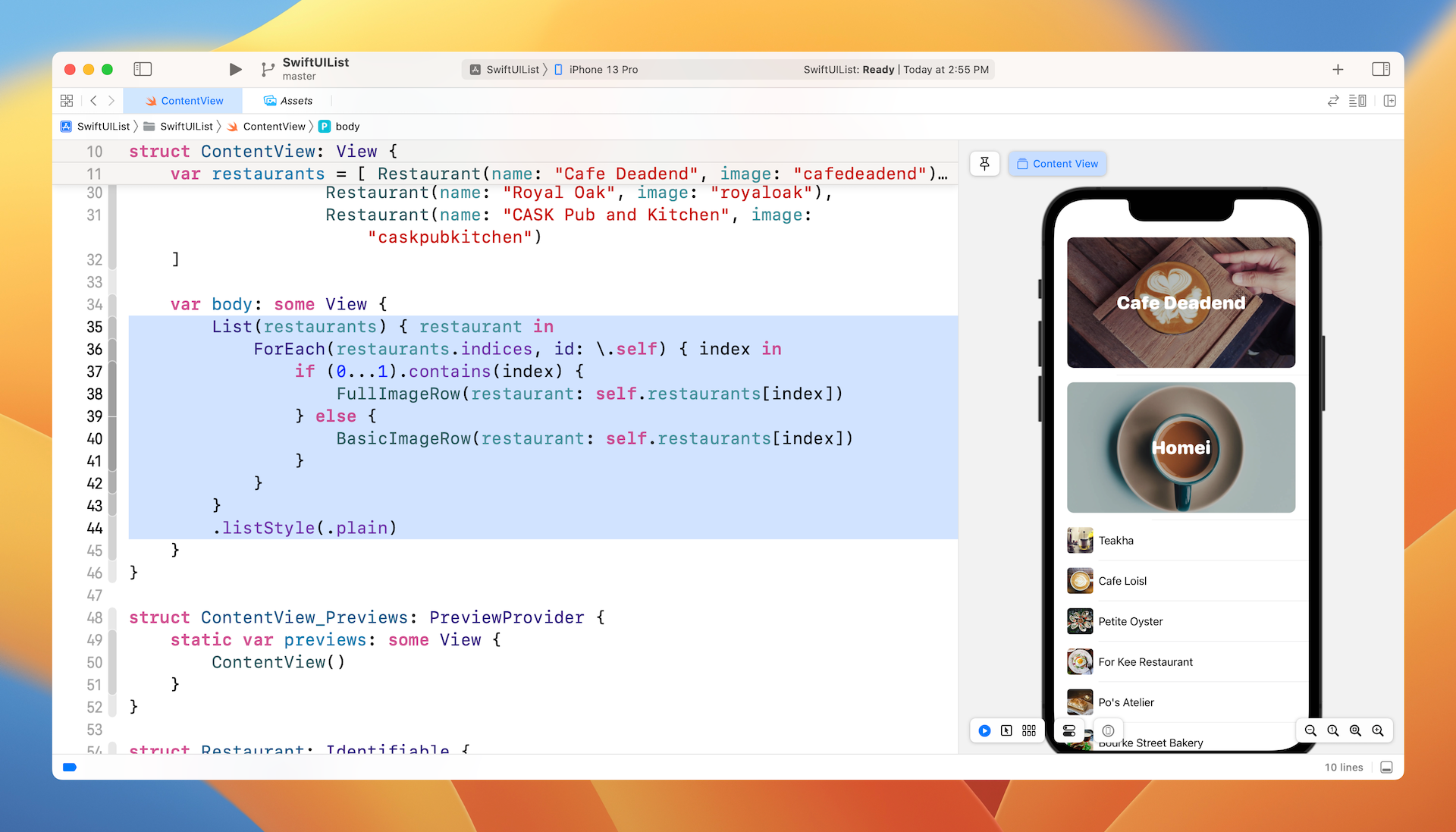 Figure 12. Building a list view with two different row layouts