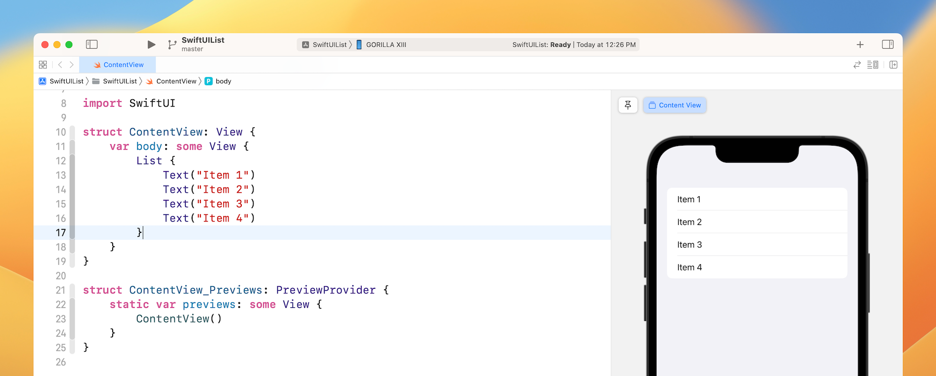 Figure 3. Creating a simple list