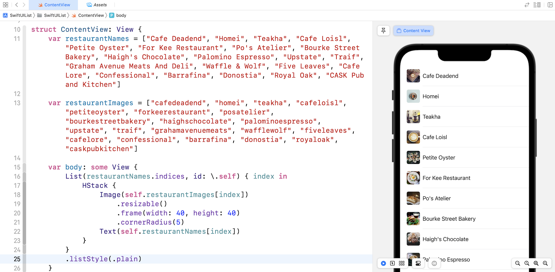 Figure 6. A list view with custom row layout