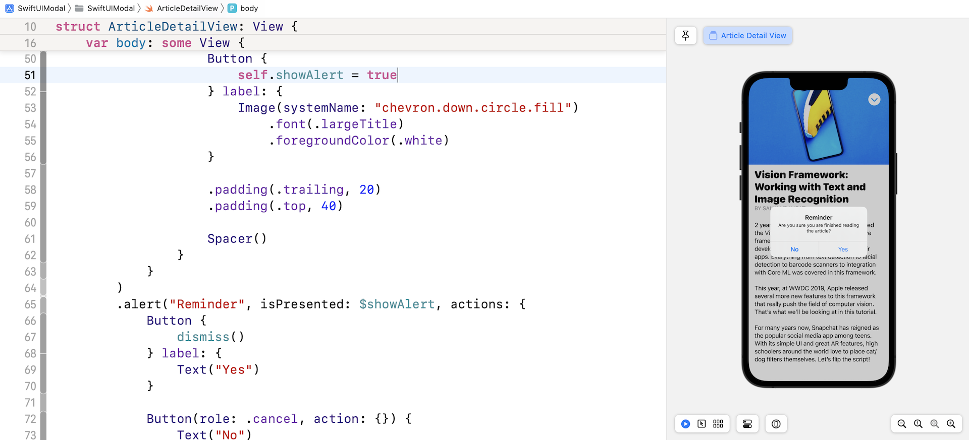 Figure 8. Tapping the close button will show you the alert