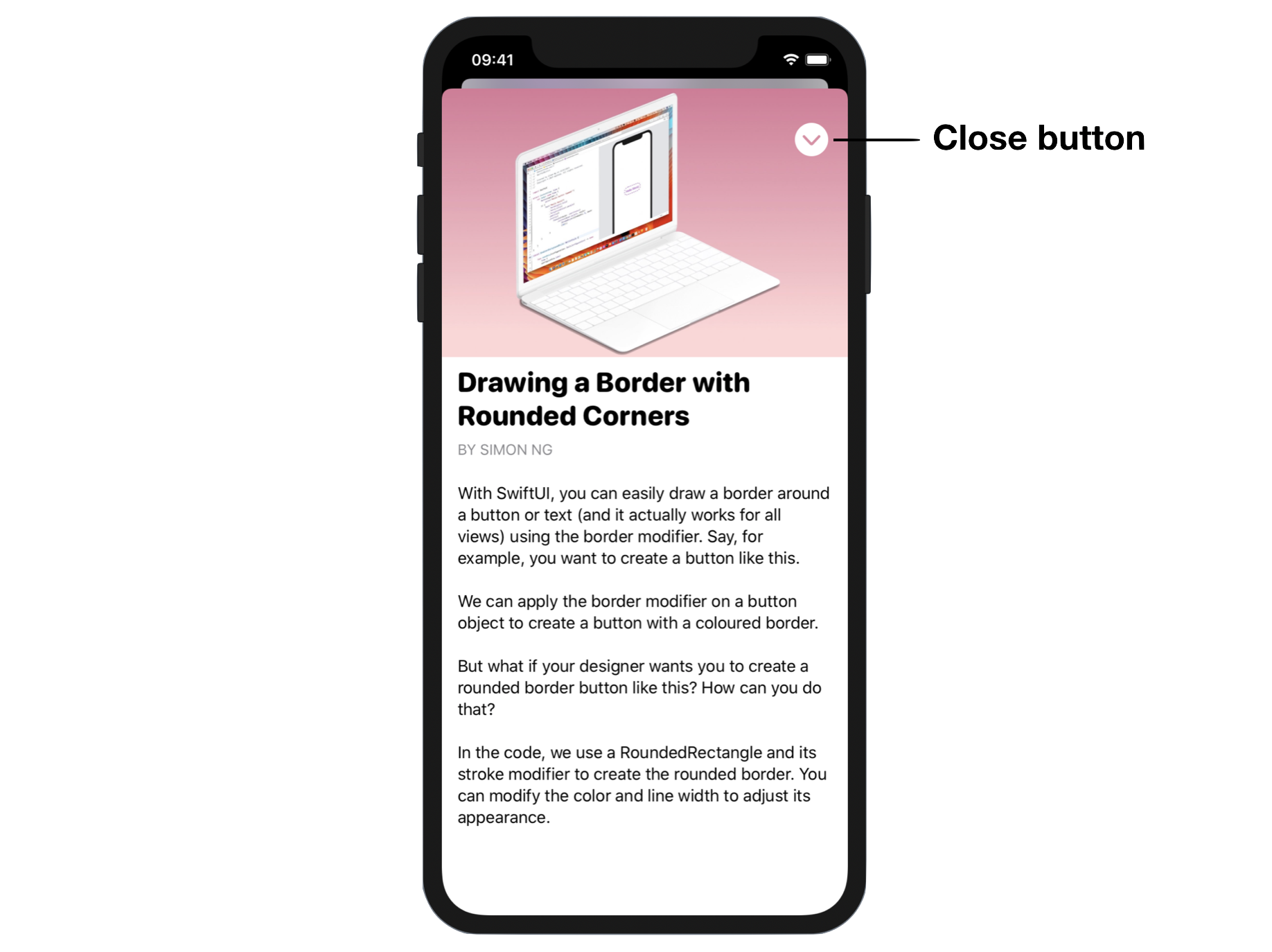 Figure 5. The close button for dismissing the modal view